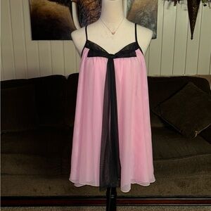 Betsey Johnson Intimates ~ Large ~ Pink W/Black ~ Sexy Sheer Babydoll Nightgown